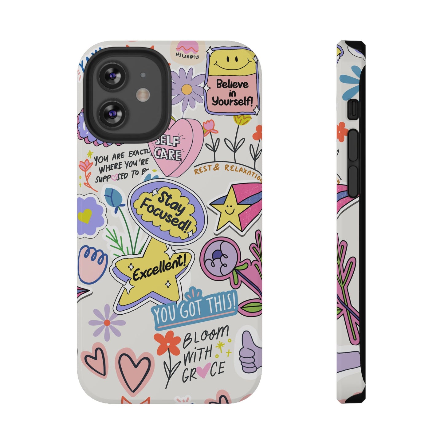 Motivational Doodle Collage Phone Case – MagSafe Compatible for iPhone & Samsung Galaxy
