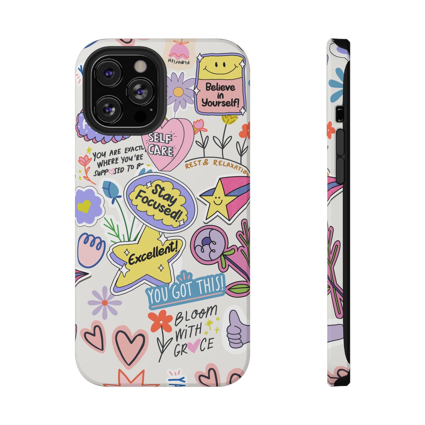 Motivational Doodle Collage Phone Case – MagSafe Compatible for iPhone & Samsung Galaxy