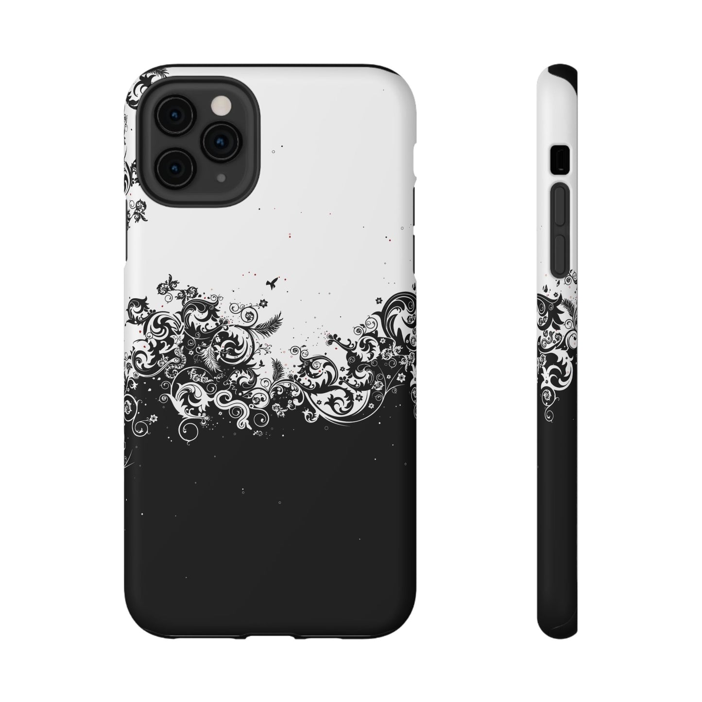 Ornate Black & White Floral Swirl Phone Case – MagSafe Compatible for iPhone & Samsung Galaxy