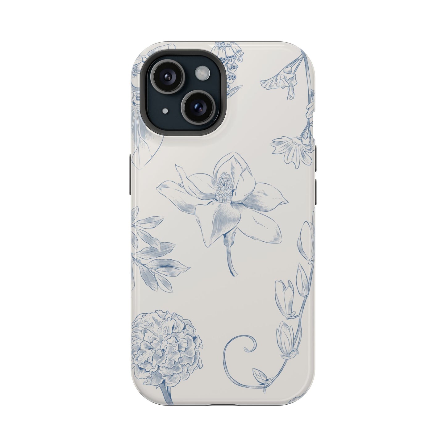 Vintage Blue Botanical Sketch Phone Case – MagSafe Compatible for iPhone & Samsung Galaxy