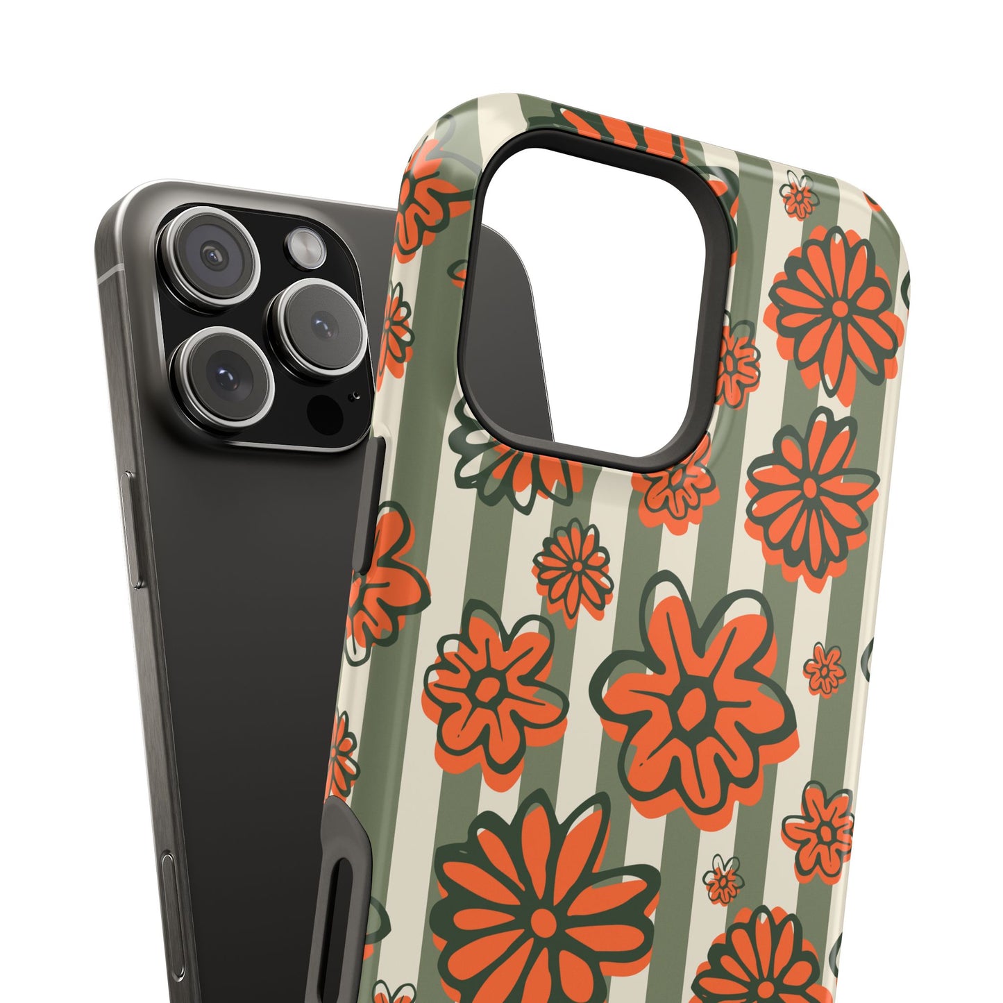 Retro Striped Floral Phone Case – MagSafe Compatible for iPhone & Samsung Galaxy
