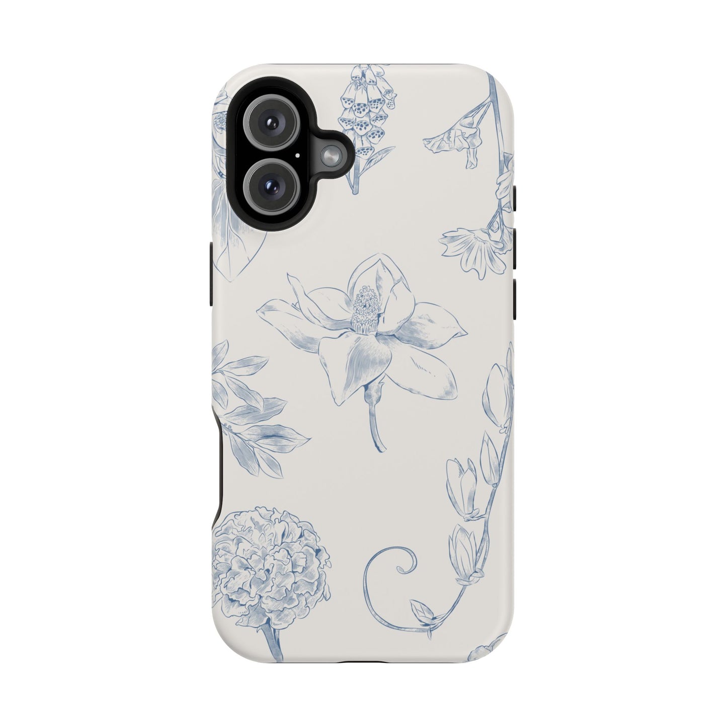 Vintage Blue Botanical Sketch Phone Case – MagSafe Compatible for iPhone & Samsung Galaxy