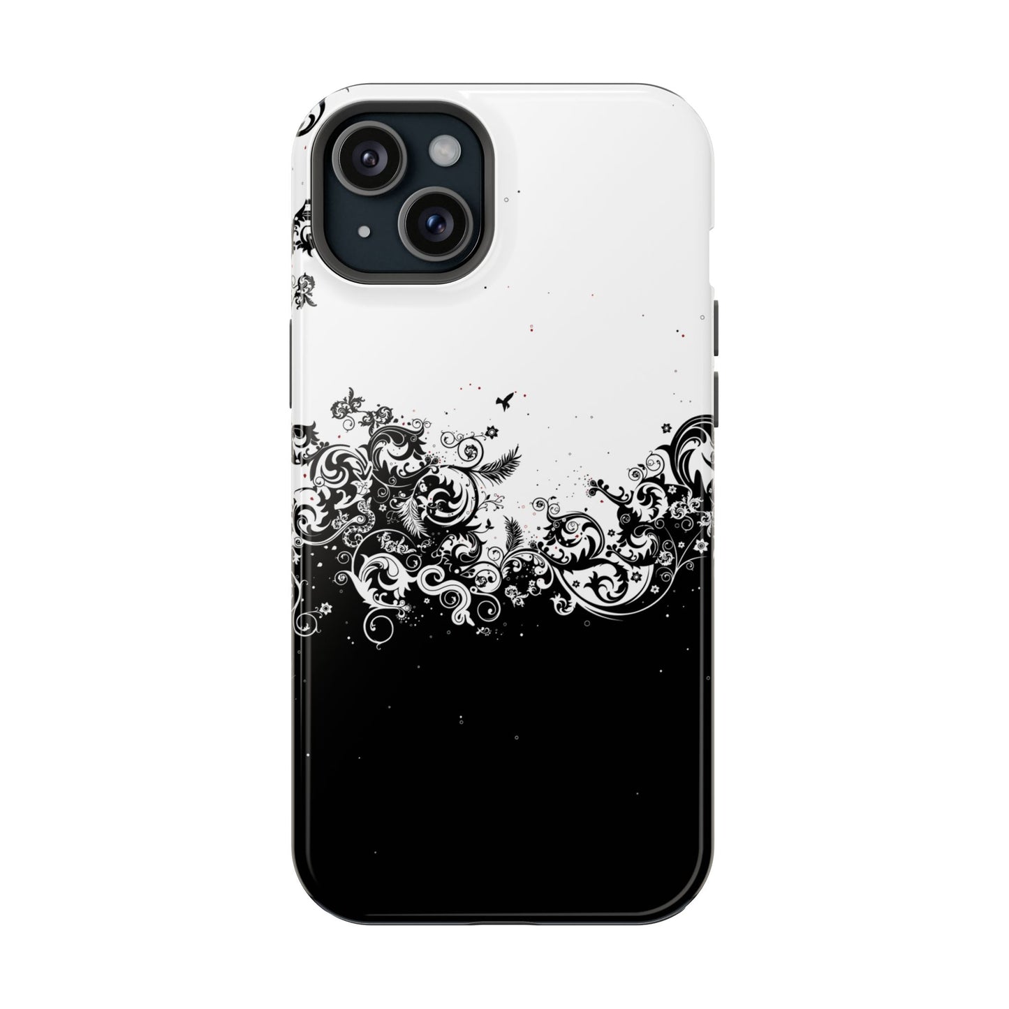 Ornate Black & White Floral Swirl Phone Case – MagSafe Compatible for iPhone & Samsung Galaxy