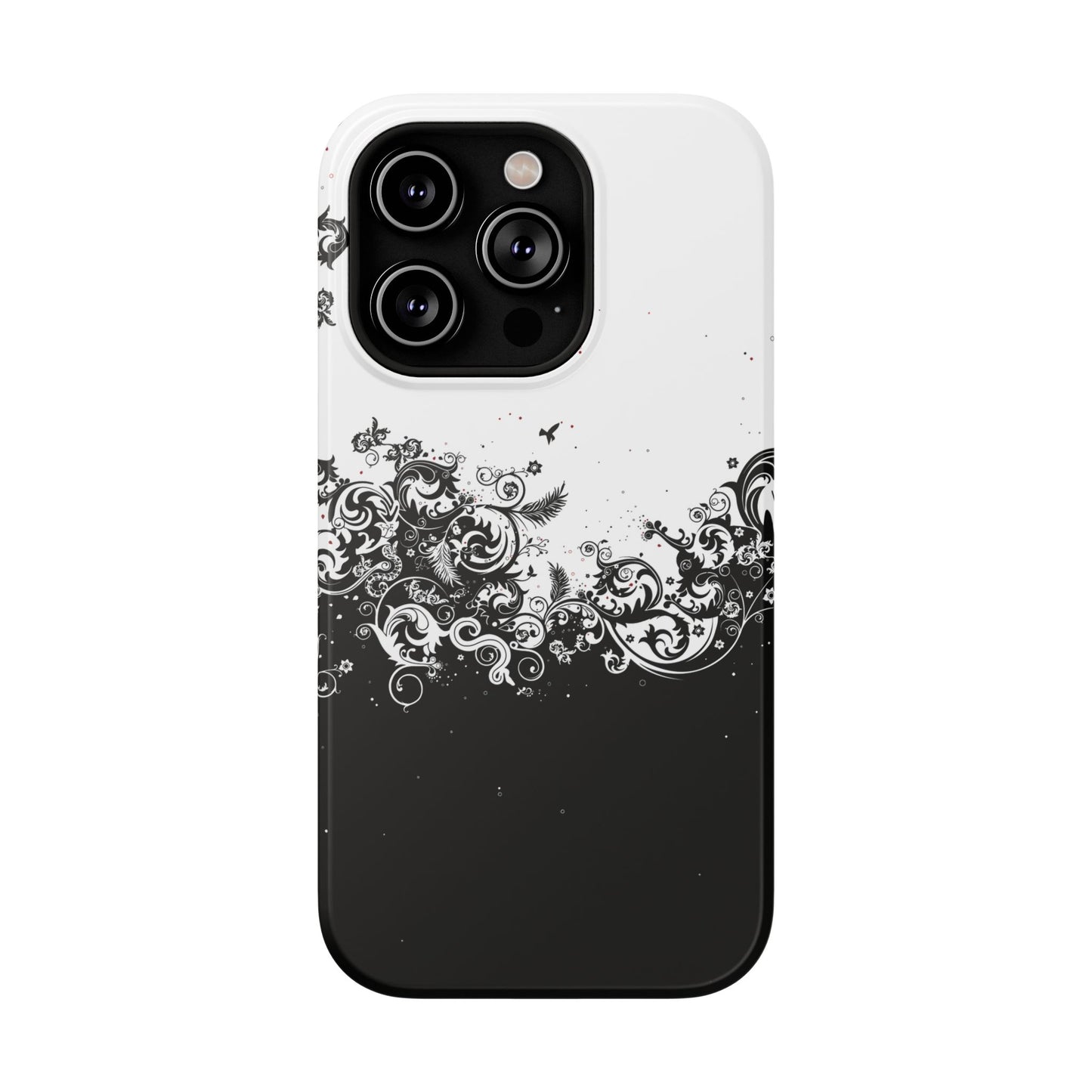 Ornate Black & White Floral Swirl Phone Case – MagSafe Compatible for iPhone & Samsung Galaxy