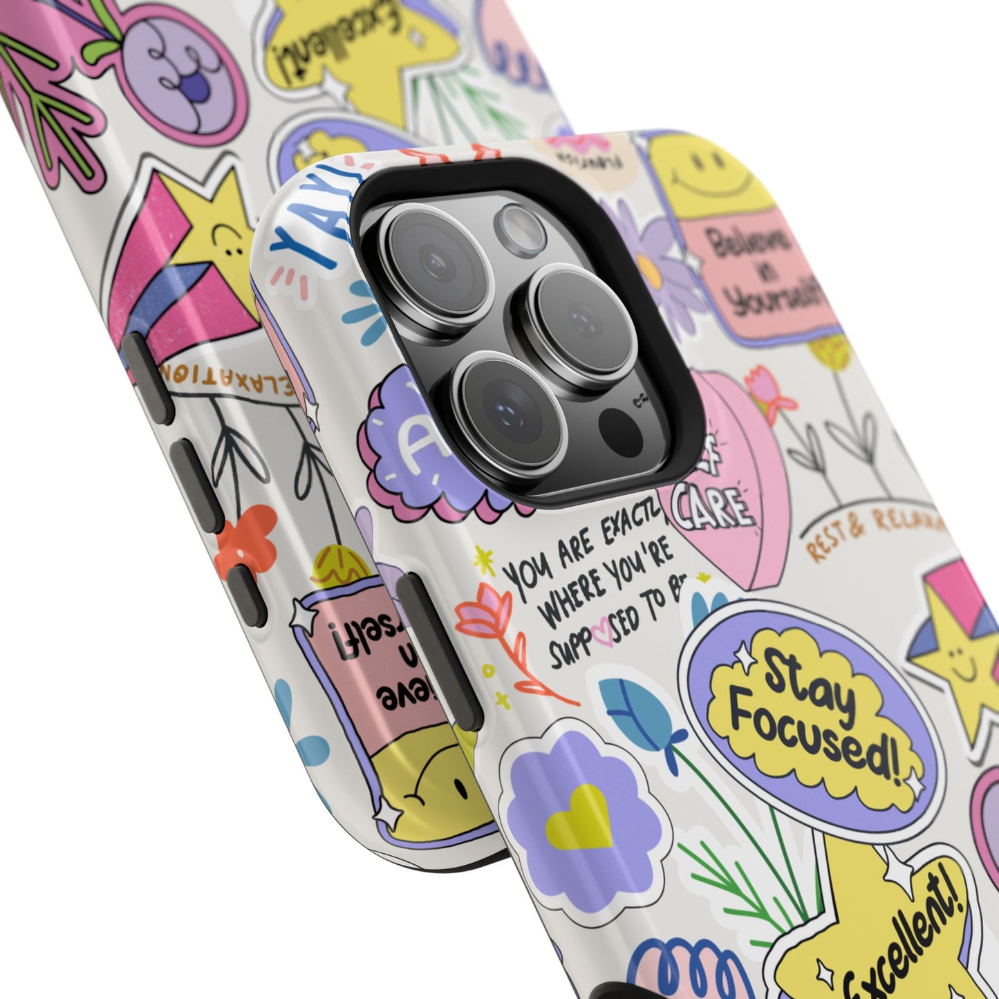 Motivational Doodle Collage Phone Case – MagSafe Compatible for iPhone & Samsung Galaxy