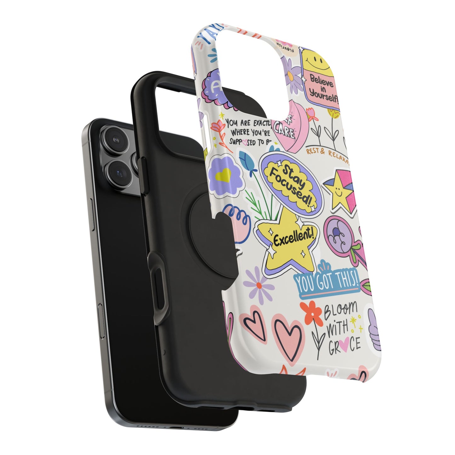 Motivational Doodle Collage Phone Case – MagSafe Compatible for iPhone & Samsung Galaxy