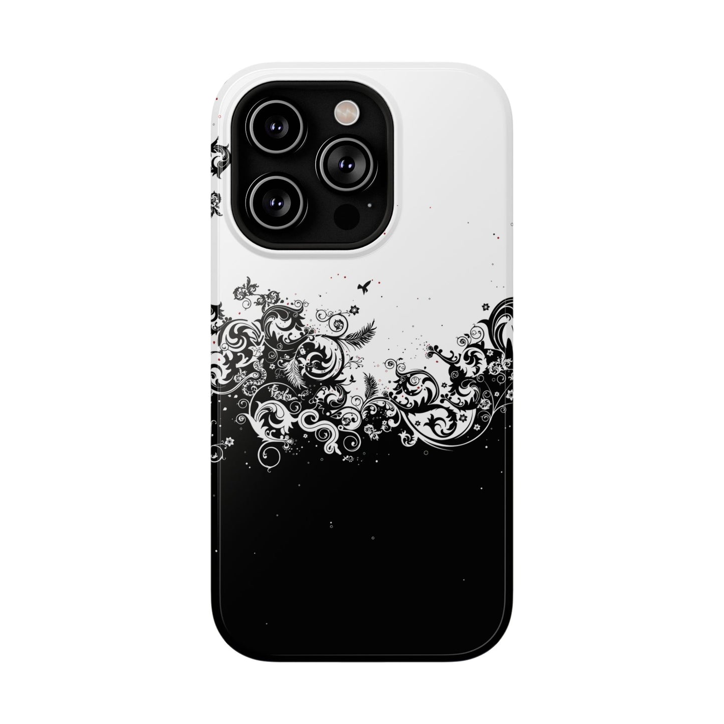 Ornate Black & White Floral Swirl Phone Case – MagSafe Compatible for iPhone & Samsung Galaxy