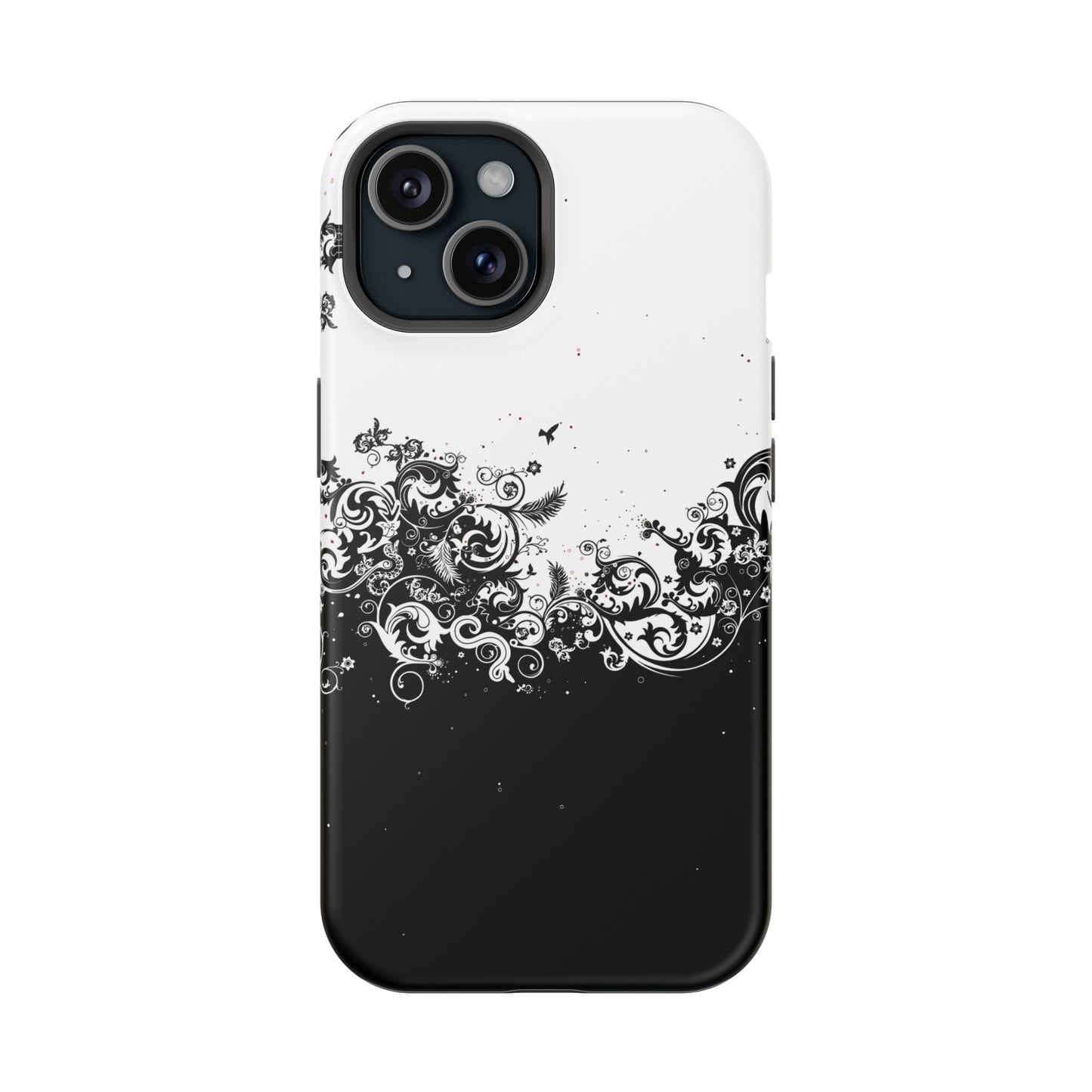 Ornate Black & White Floral Swirl Phone Case – MagSafe Compatible for iPhone & Samsung Galaxy