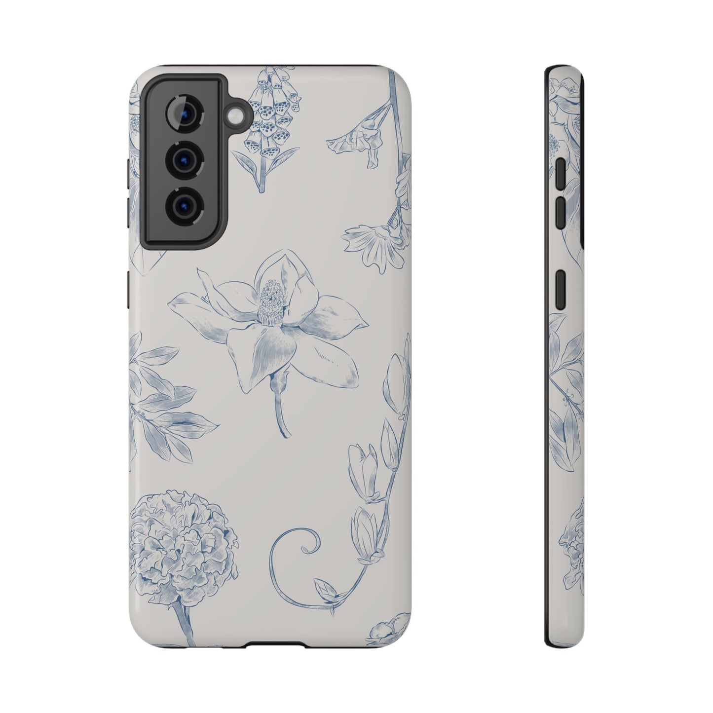 Vintage Blue Botanical Sketch Phone Case – MagSafe Compatible for iPhone & Samsung Galaxy