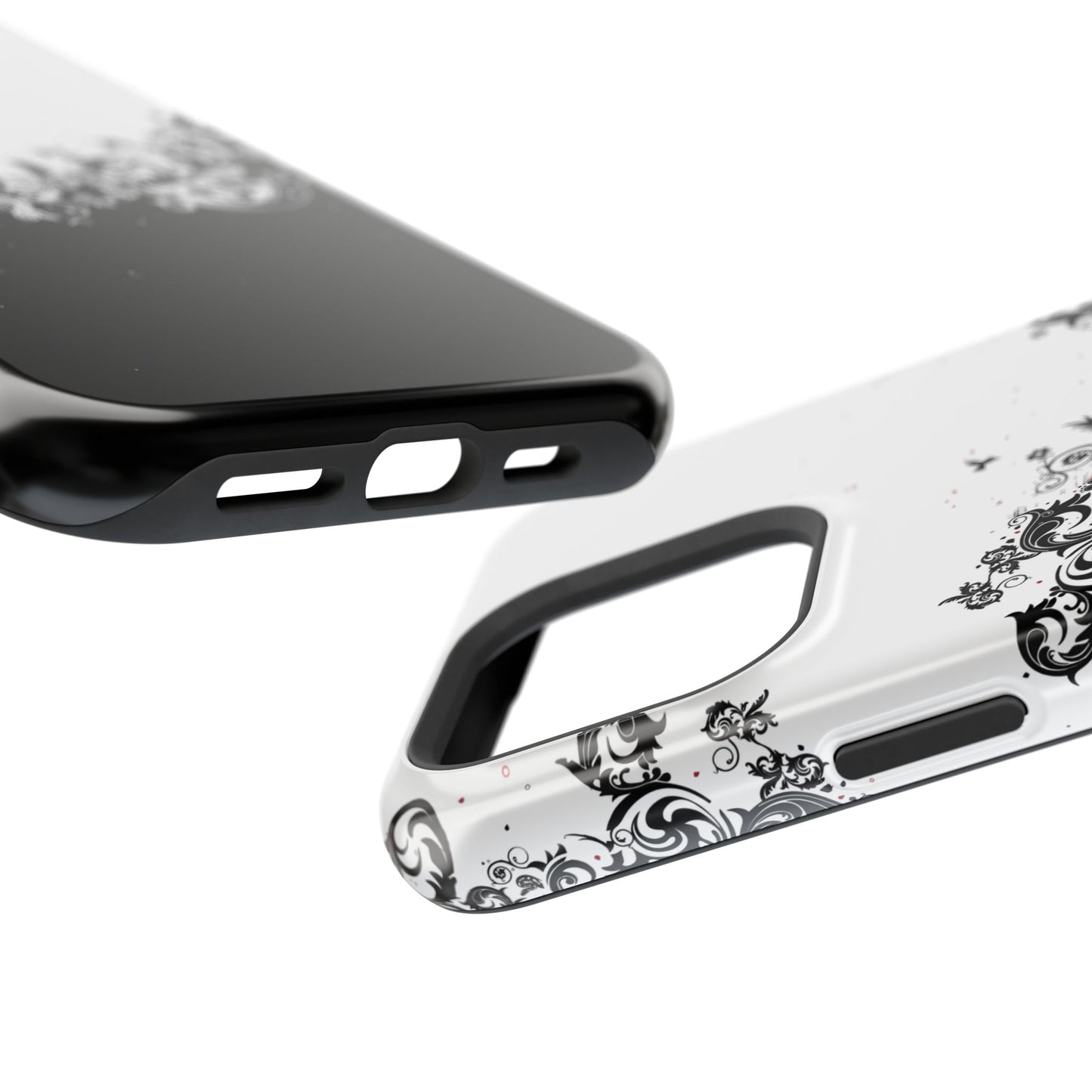 Ornate Black & White Floral Swirl Phone Case – MagSafe Compatible for iPhone & Samsung Galaxy