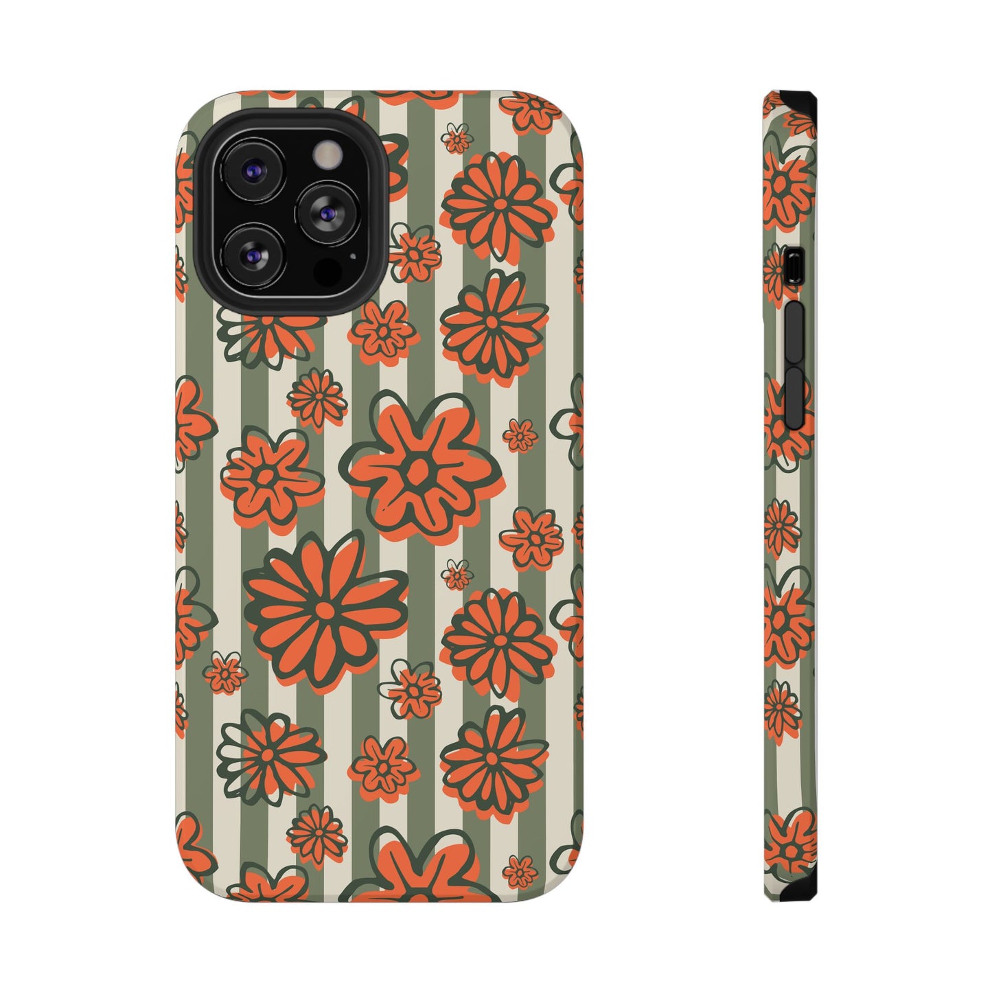 Retro Striped Floral Phone Case – MagSafe Compatible for iPhone & Samsung Galaxy