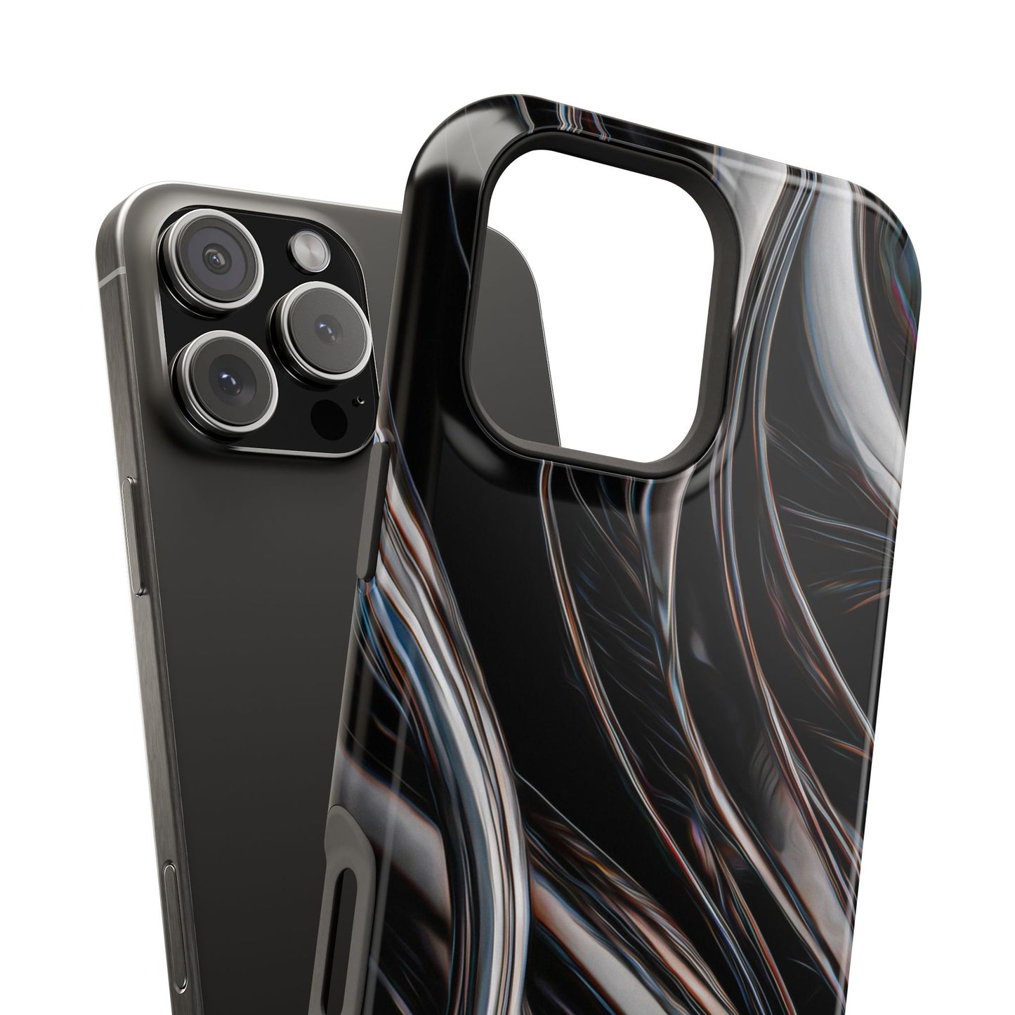 Black Metallic Streaks Phone Case – MagSafe Compatible for iPhone & Samsung Galaxy