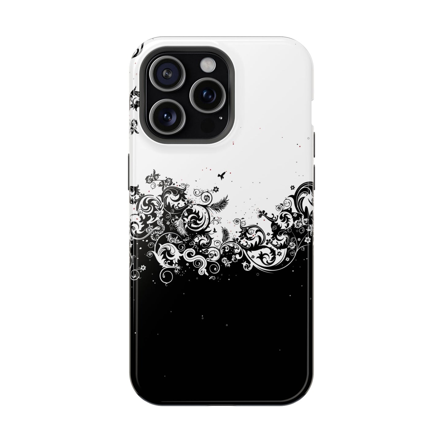 Ornate Black & White Floral Swirl Phone Case – MagSafe Compatible for iPhone & Samsung Galaxy