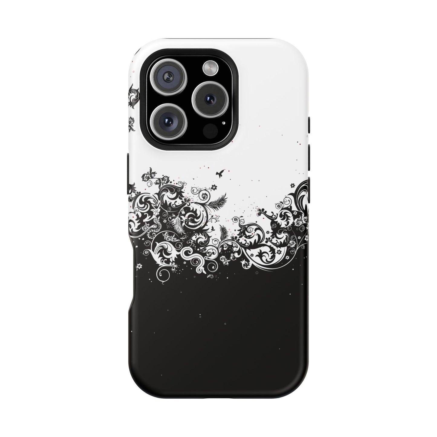 Ornate Black & White Floral Swirl Phone Case – MagSafe Compatible for iPhone & Samsung Galaxy