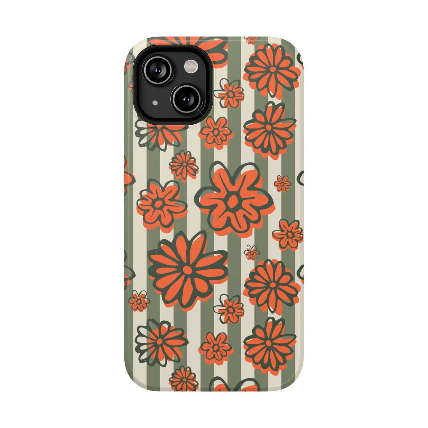 Retro Striped Floral Phone Case – MagSafe Compatible for iPhone & Samsung Galaxy