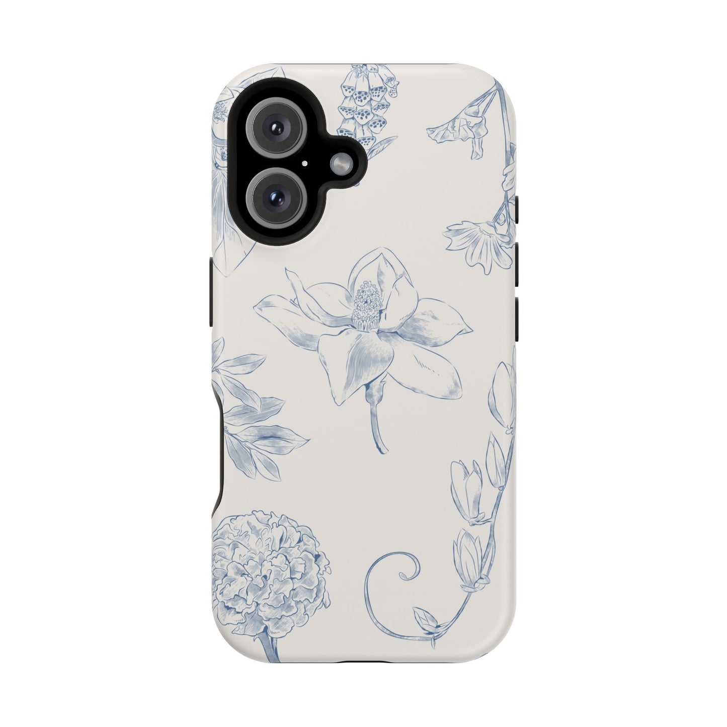 Vintage Blue Botanical Sketch Phone Case – MagSafe Compatible for iPhone & Samsung Galaxy