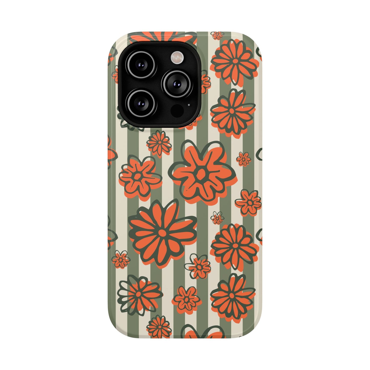 Retro Striped Floral Phone Case – MagSafe Compatible for iPhone & Samsung Galaxy