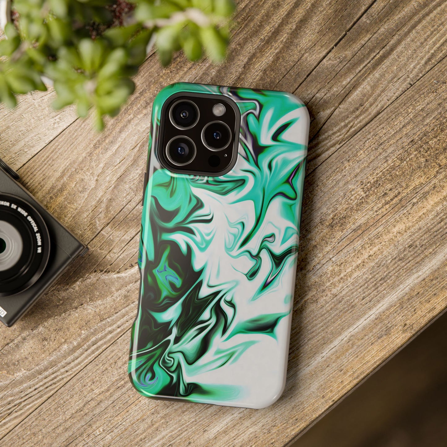 Emerald Green Marble Swirl Phone Case – MagSafe Compatible for iPhone & Samsung Galaxy
