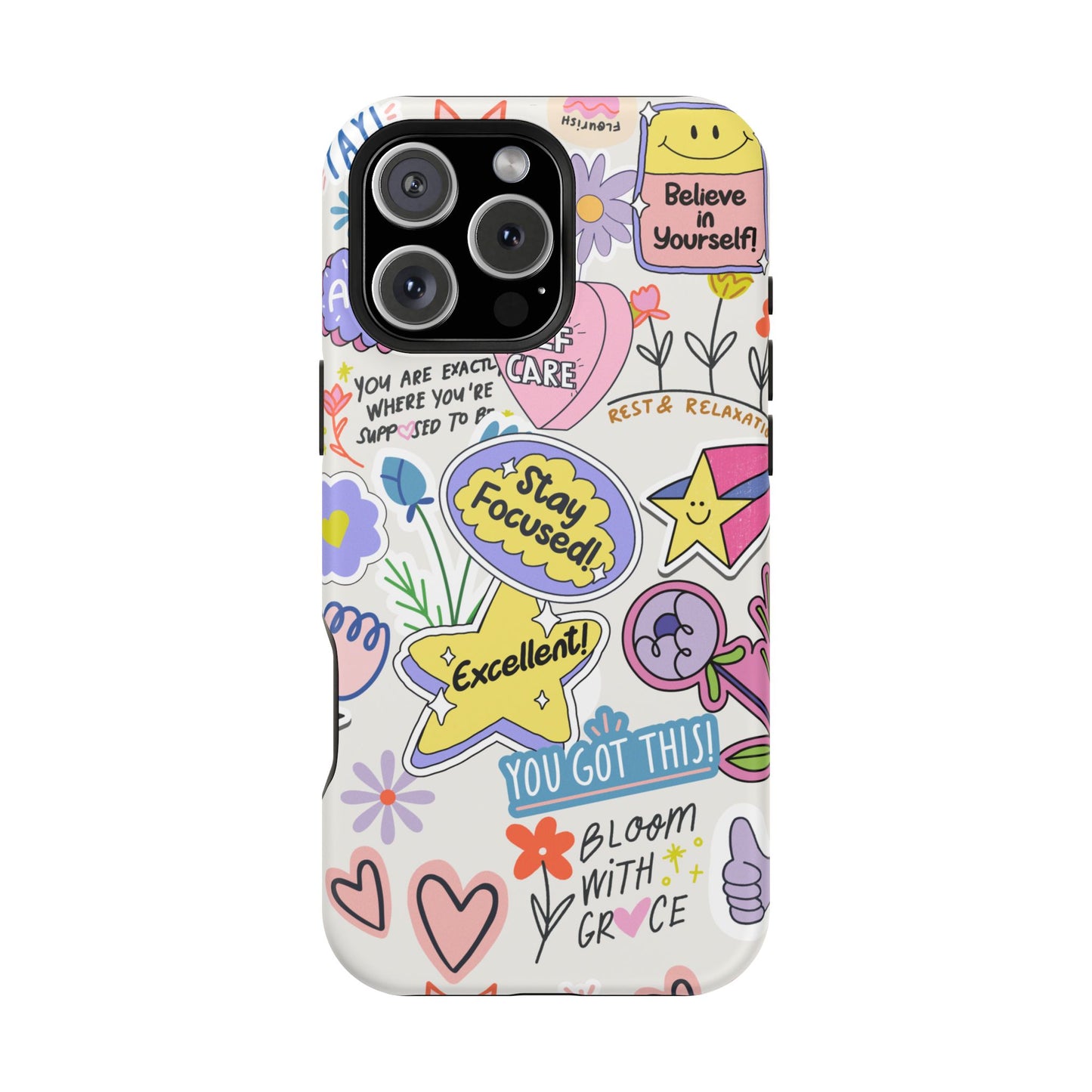 Motivational Doodle Collage Phone Case – MagSafe Compatible for iPhone & Samsung Galaxy