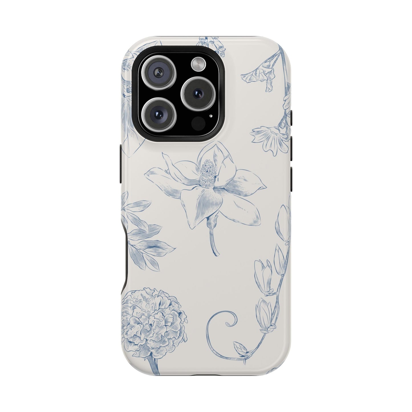 Vintage Blue Botanical Sketch Phone Case – MagSafe Compatible for iPhone & Samsung Galaxy