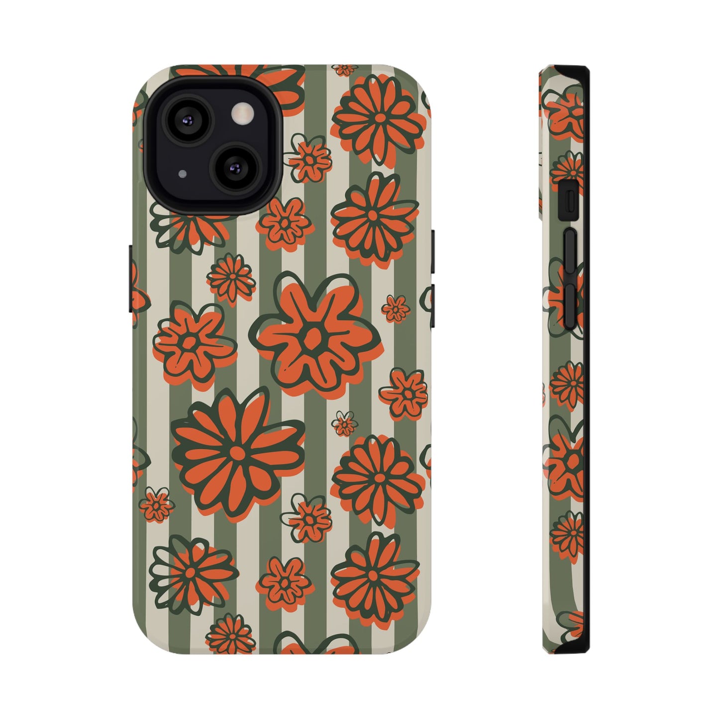 Retro Striped Floral Phone Case – MagSafe Compatible for iPhone & Samsung Galaxy