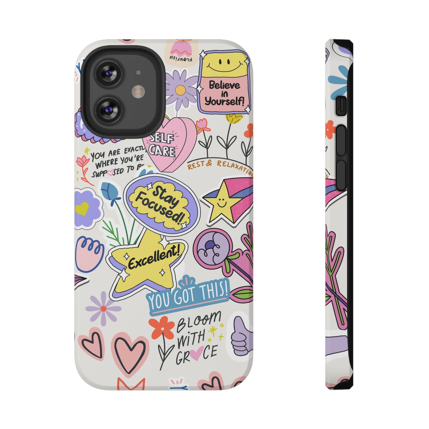Motivational Doodle Collage Phone Case – MagSafe Compatible for iPhone & Samsung Galaxy