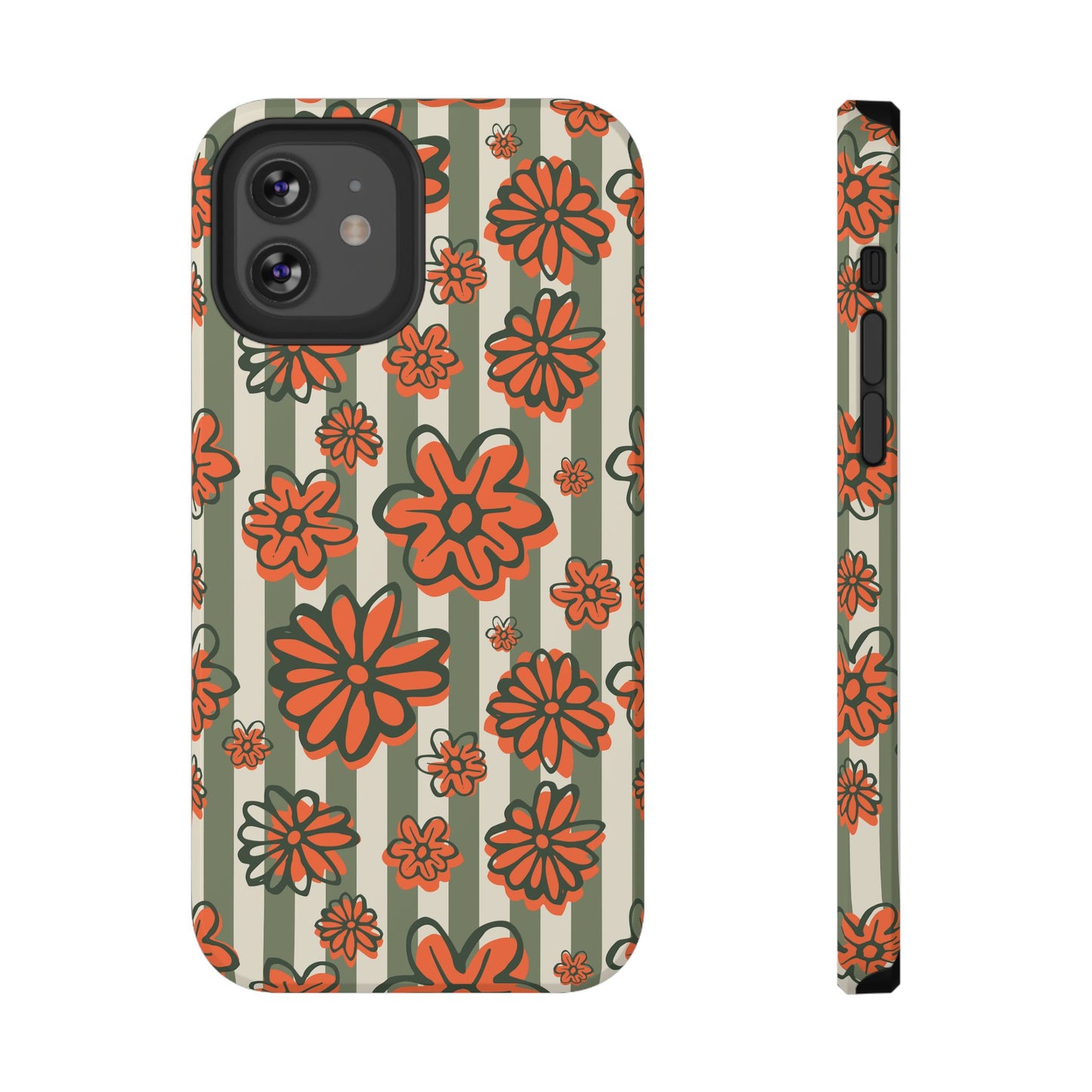 Retro Striped Floral Phone Case – MagSafe Compatible for iPhone & Samsung Galaxy