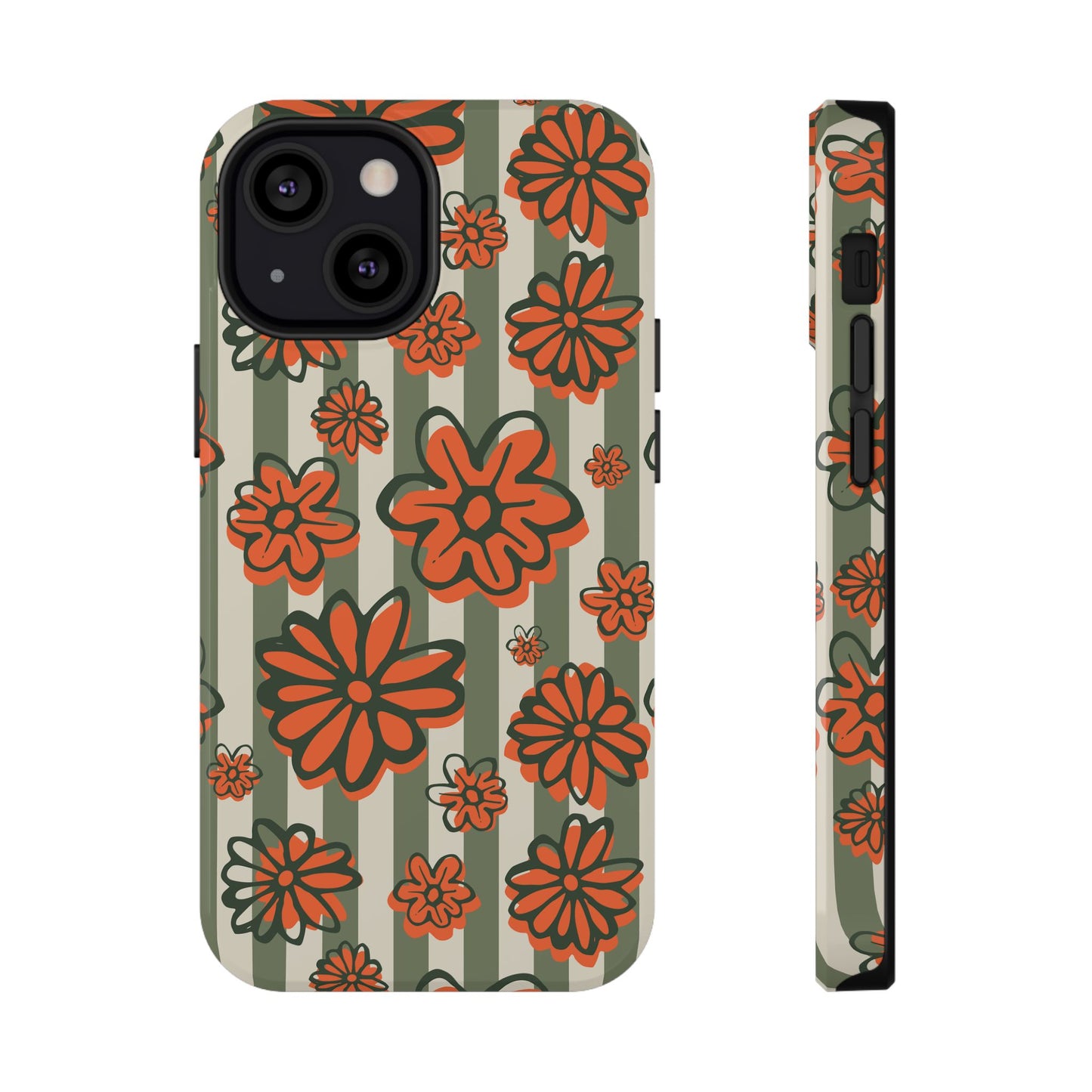 Retro Striped Floral Phone Case – MagSafe Compatible for iPhone & Samsung Galaxy
