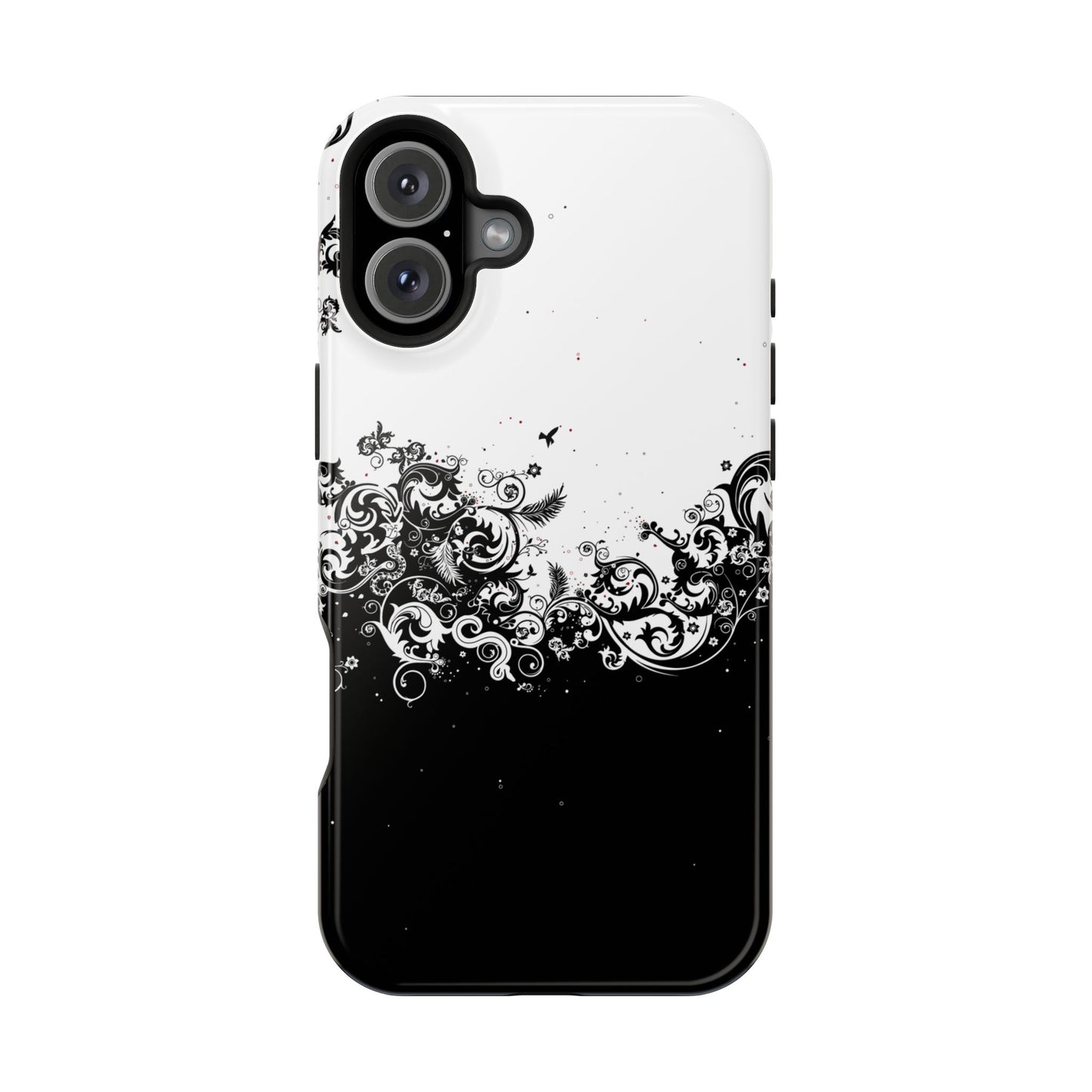 Ornate Black & White Floral Swirl Phone Case – MagSafe Compatible for iPhone & Samsung Galaxy