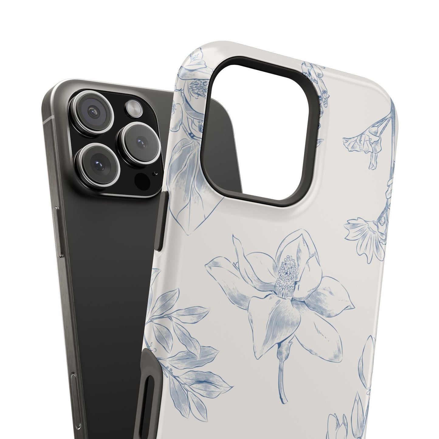Vintage Blue Botanical Sketch Phone Case – MagSafe Compatible for iPhone & Samsung Galaxy