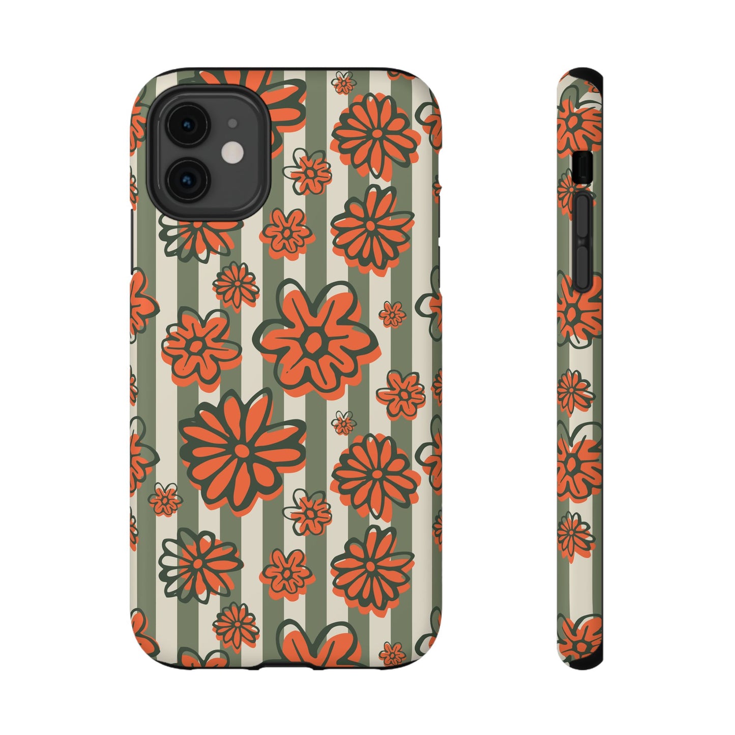 Retro Striped Floral Phone Case – MagSafe Compatible for iPhone & Samsung Galaxy