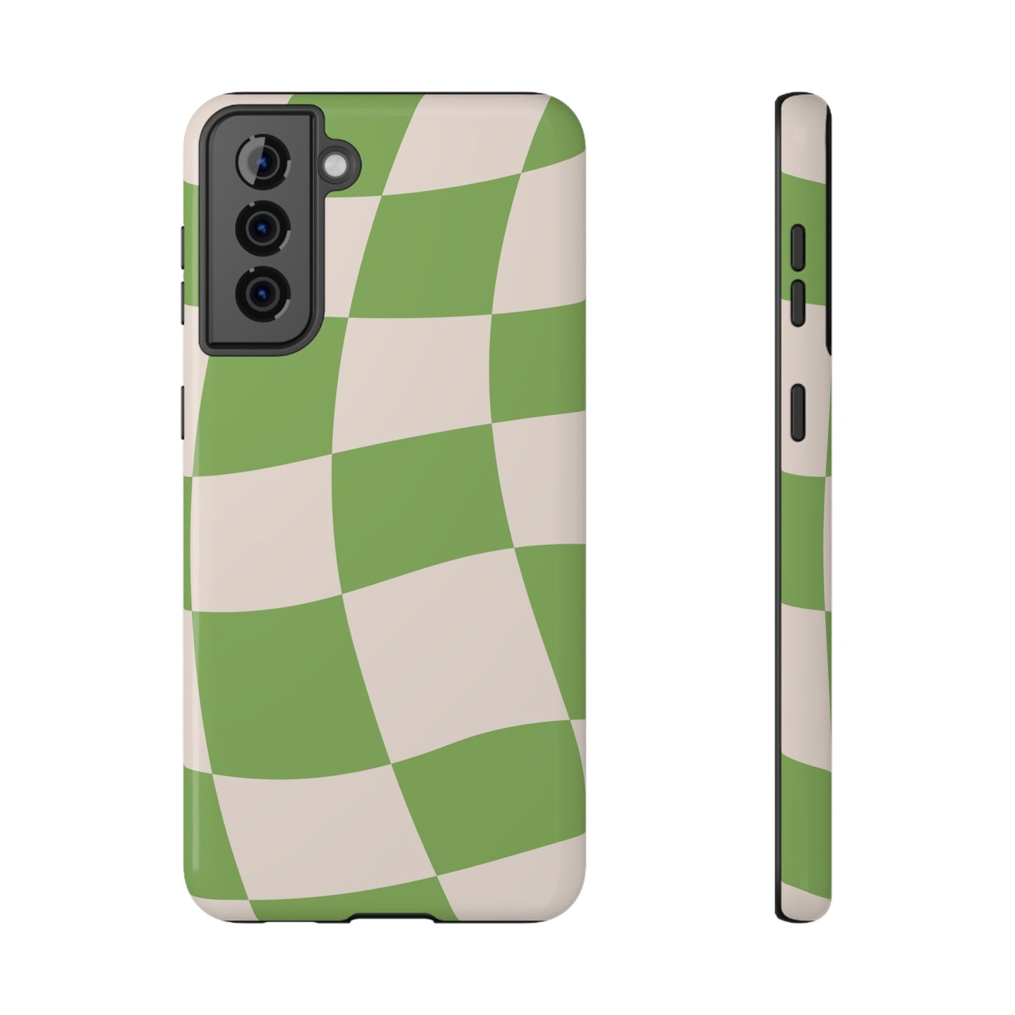Green Wavy Checkerboard Aesthetic Phone Case – MagSafe Compatible for iPhone & Samsung Galaxy