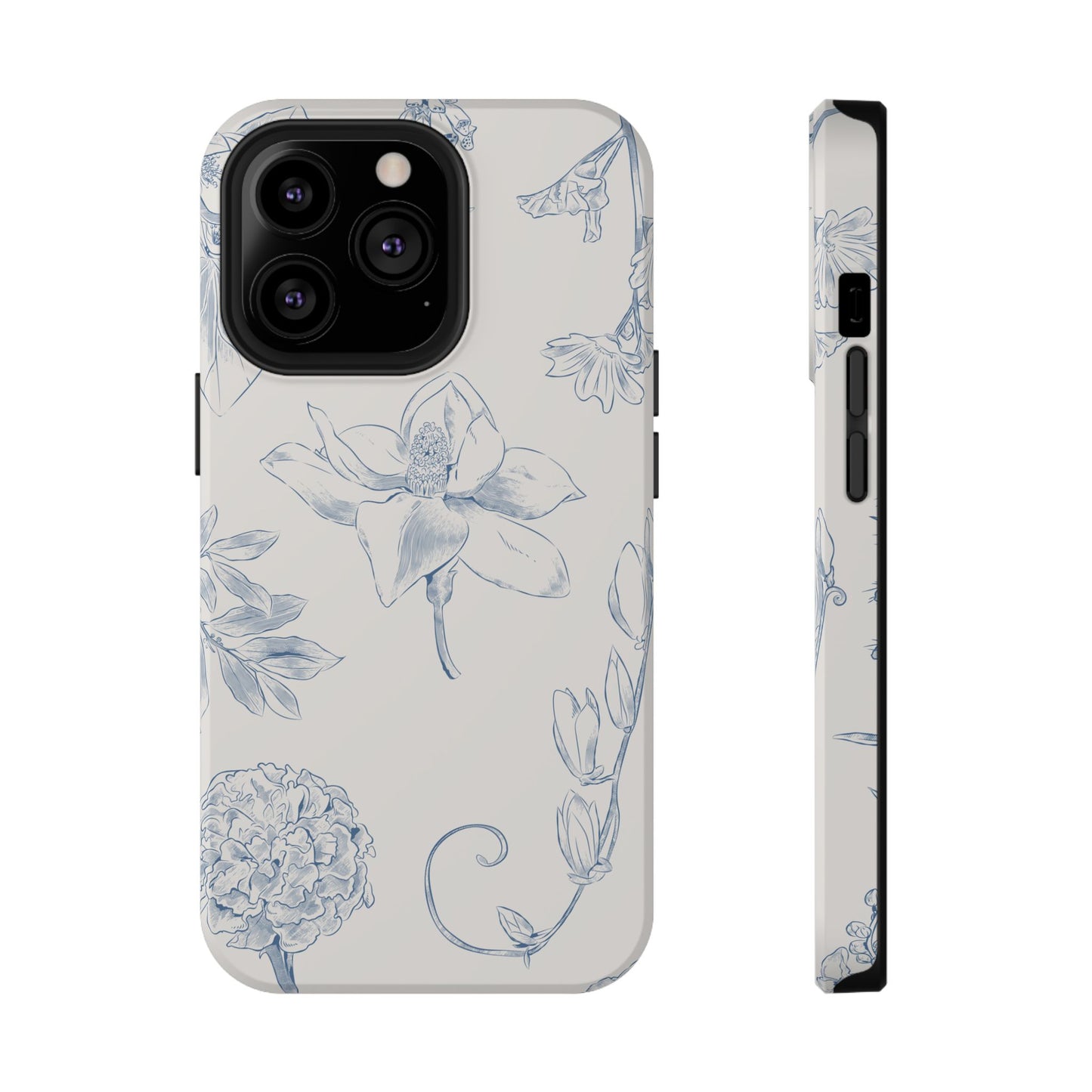 Vintage Blue Botanical Sketch Phone Case – MagSafe Compatible for iPhone & Samsung Galaxy