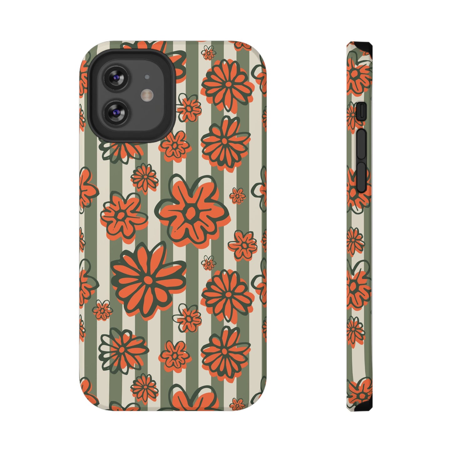 Retro Striped Floral Phone Case – MagSafe Compatible for iPhone & Samsung Galaxy
