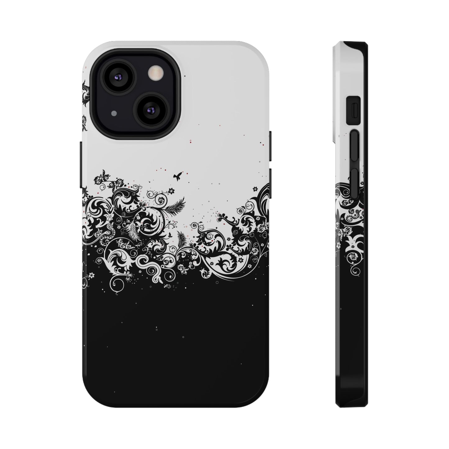Ornate Black & White Floral Swirl Phone Case – MagSafe Compatible for iPhone & Samsung Galaxy