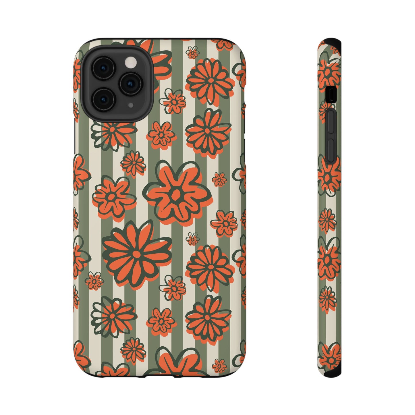 Retro Striped Floral Phone Case – MagSafe Compatible for iPhone & Samsung Galaxy