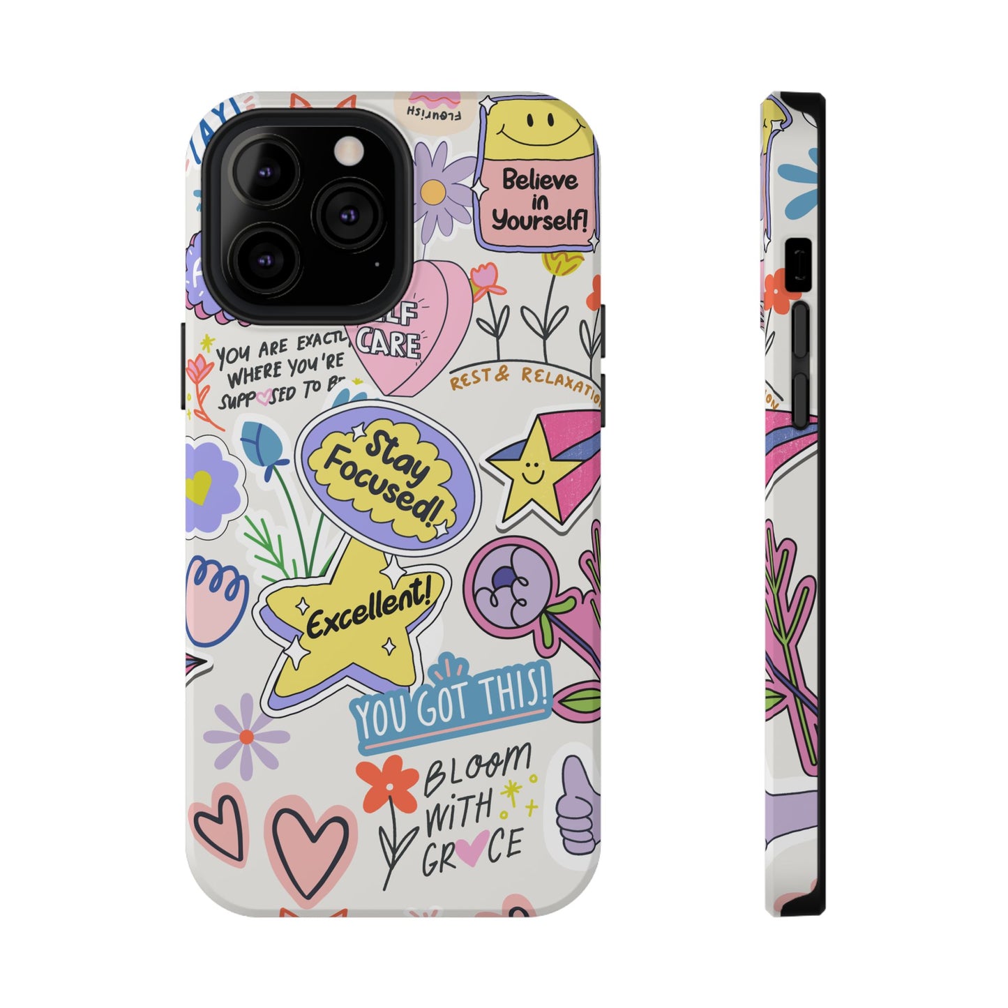 Motivational Doodle Collage Phone Case – MagSafe Compatible for iPhone & Samsung Galaxy