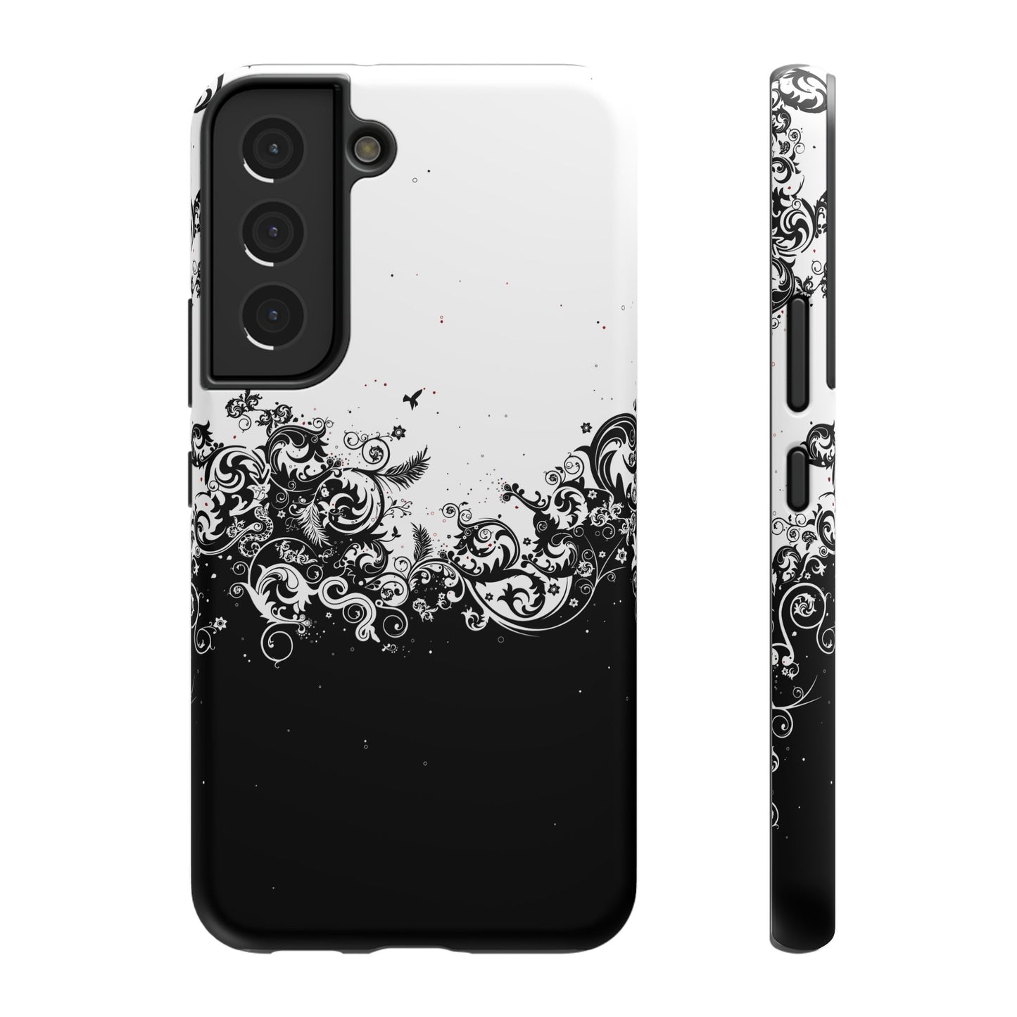 Ornate Black & White Floral Swirl Phone Case – MagSafe Compatible for iPhone & Samsung Galaxy