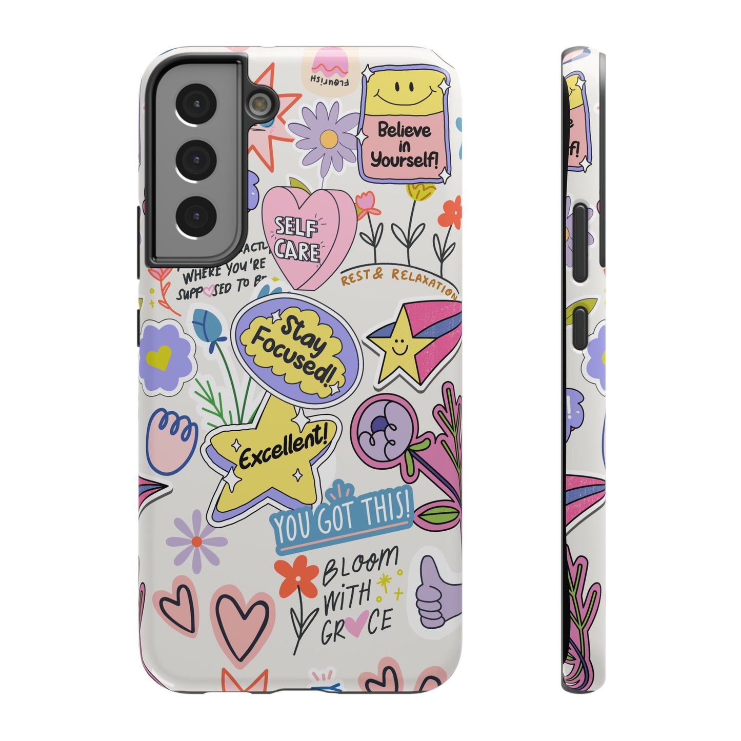 Motivational Doodle Collage Phone Case – MagSafe Compatible for iPhone & Samsung Galaxy