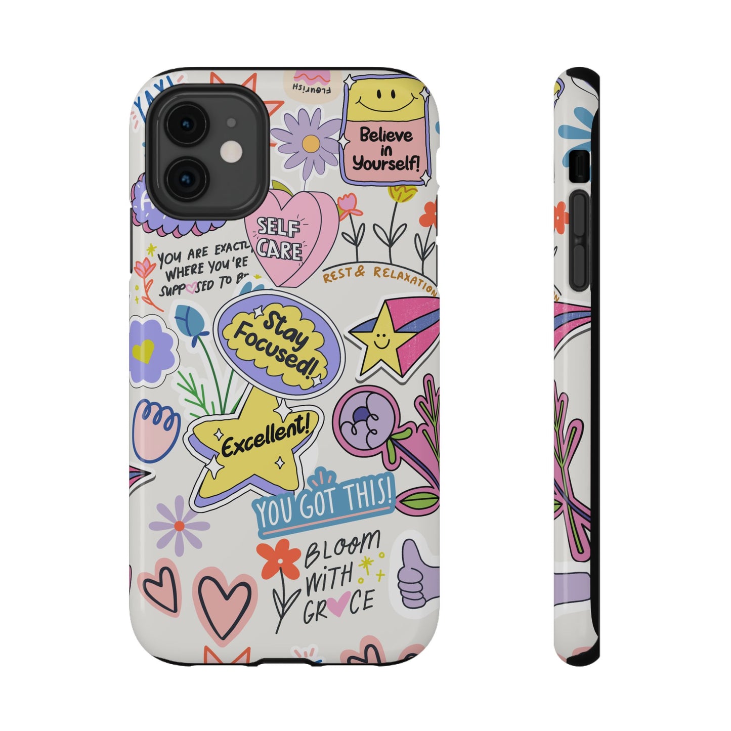 Motivational Doodle Collage Phone Case – MagSafe Compatible for iPhone & Samsung Galaxy