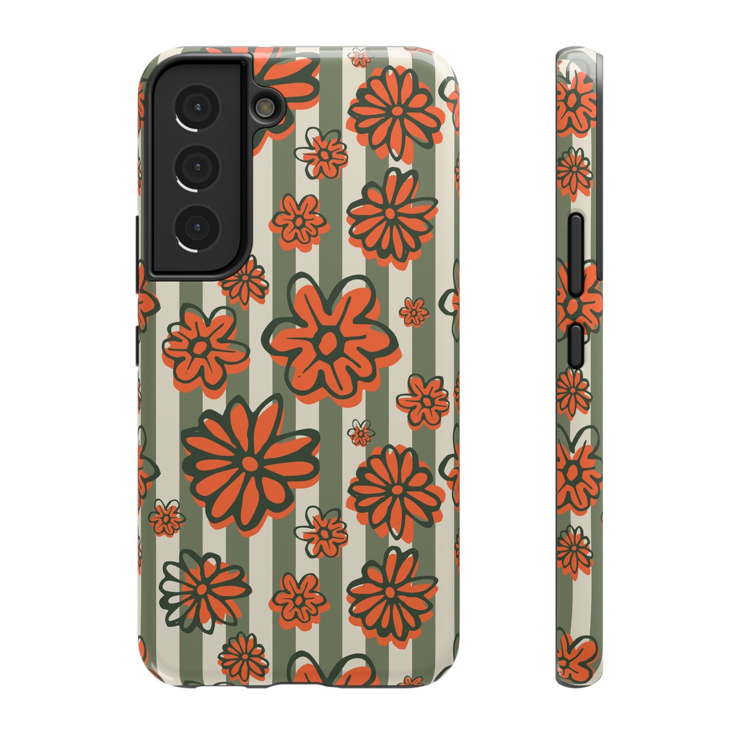 Retro Striped Floral Phone Case – MagSafe Compatible for iPhone & Samsung Galaxy