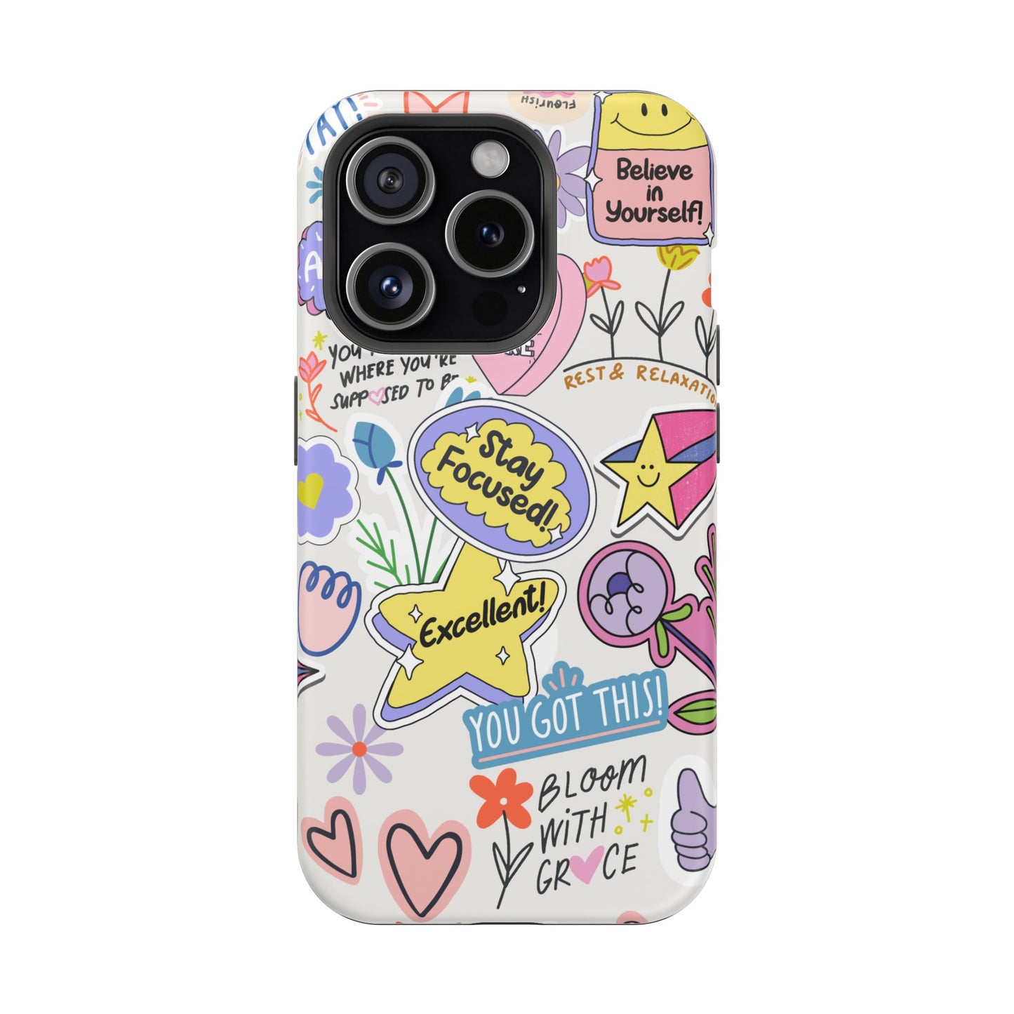Motivational Doodle Collage Phone Case – MagSafe Compatible for iPhone & Samsung Galaxy