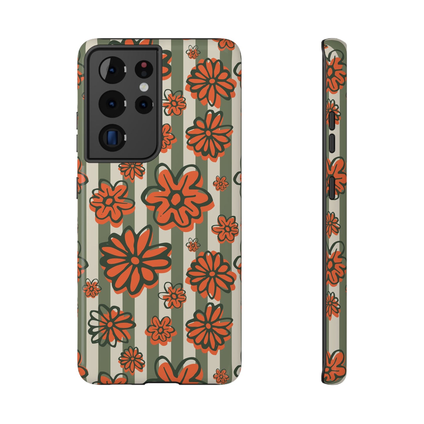 Retro Striped Floral Phone Case – MagSafe Compatible for iPhone & Samsung Galaxy