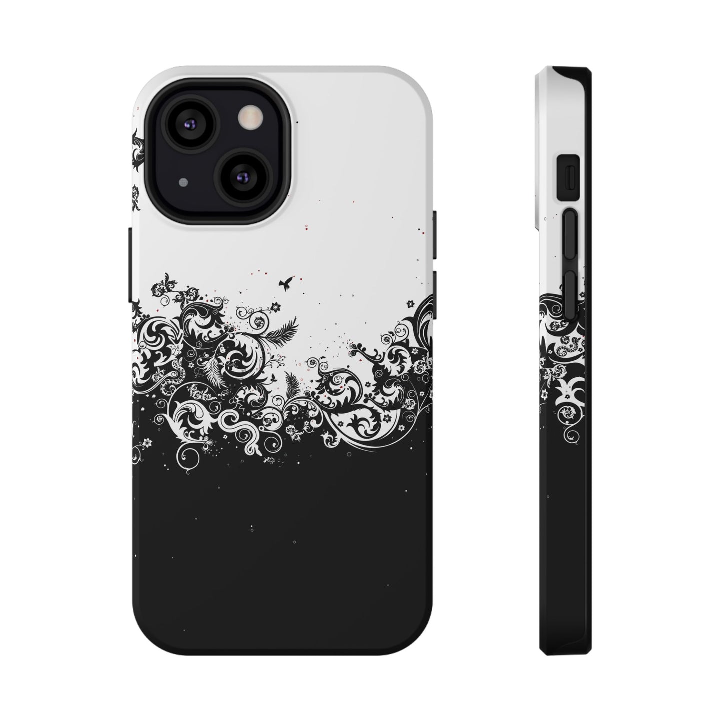 Ornate Black & White Floral Swirl Phone Case – MagSafe Compatible for iPhone & Samsung Galaxy