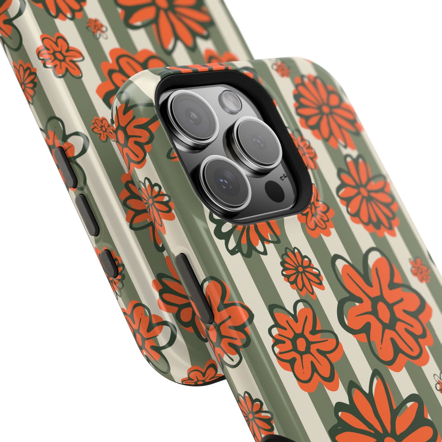 Retro Striped Floral Phone Case – MagSafe Compatible for iPhone & Samsung Galaxy