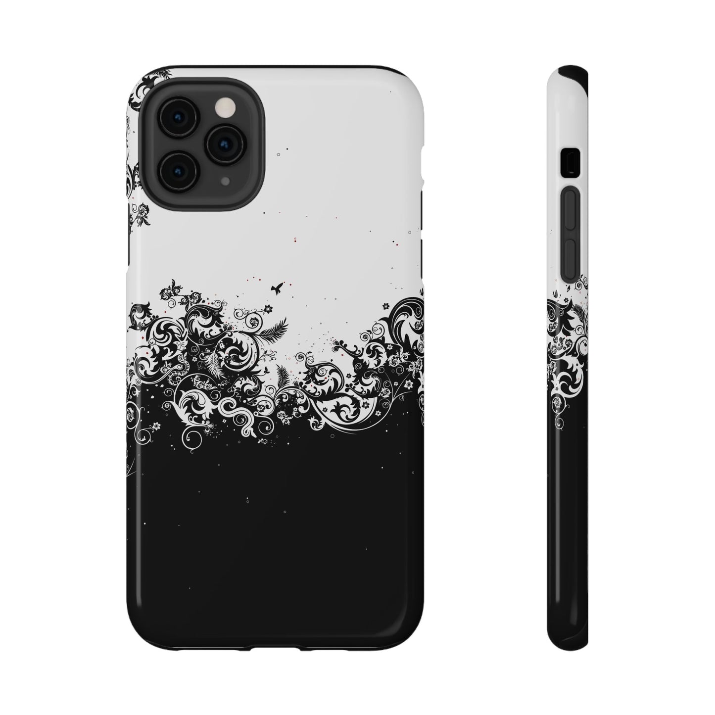 Ornate Black & White Floral Swirl Phone Case – MagSafe Compatible for iPhone & Samsung Galaxy
