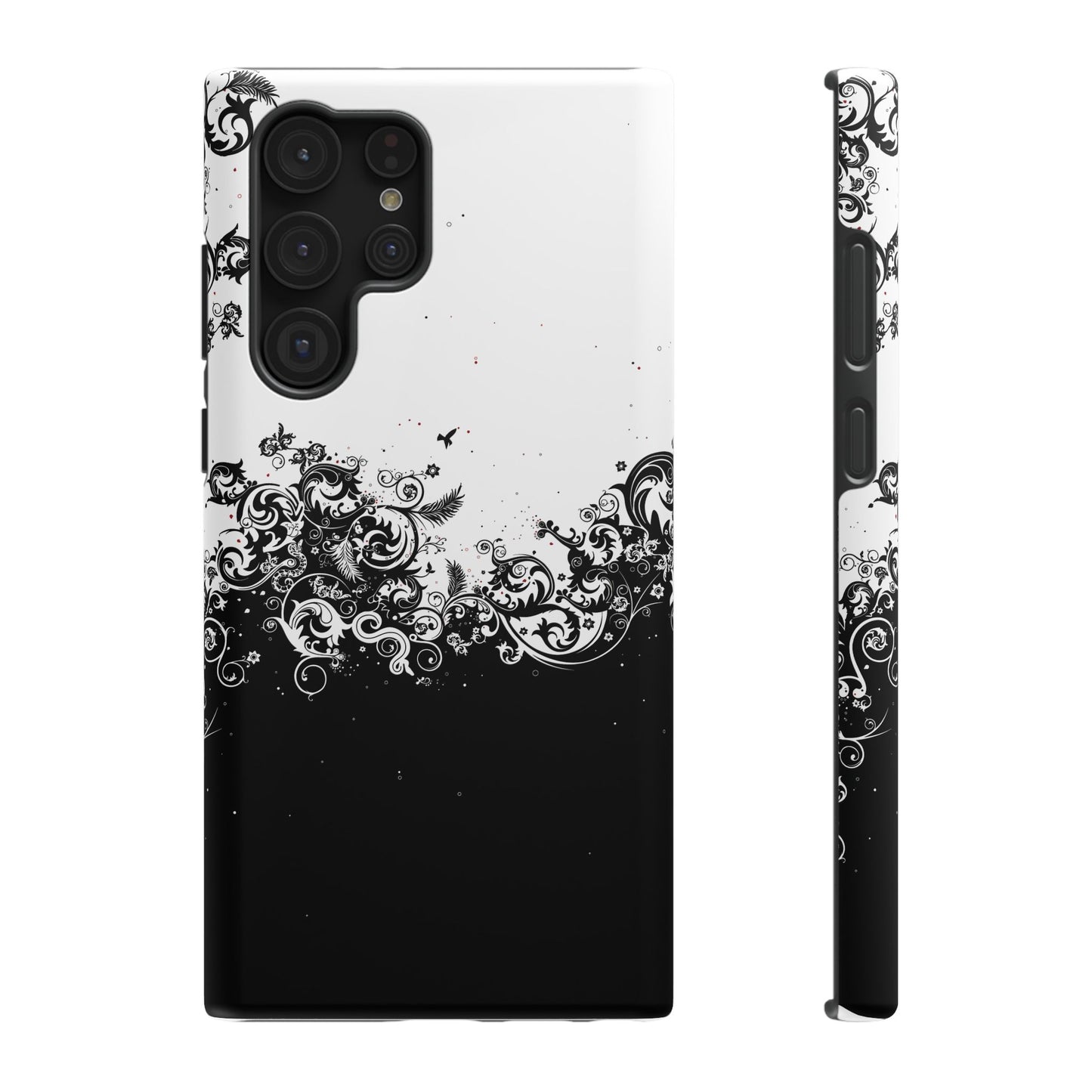 Ornate Black & White Floral Swirl Phone Case – MagSafe Compatible for iPhone & Samsung Galaxy