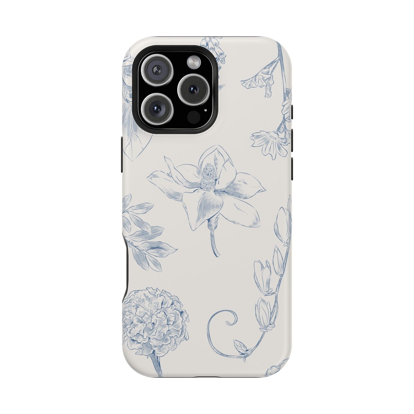 Vintage Blue Botanical Sketch Phone Case – MagSafe Compatible for iPhone & Samsung Galaxy