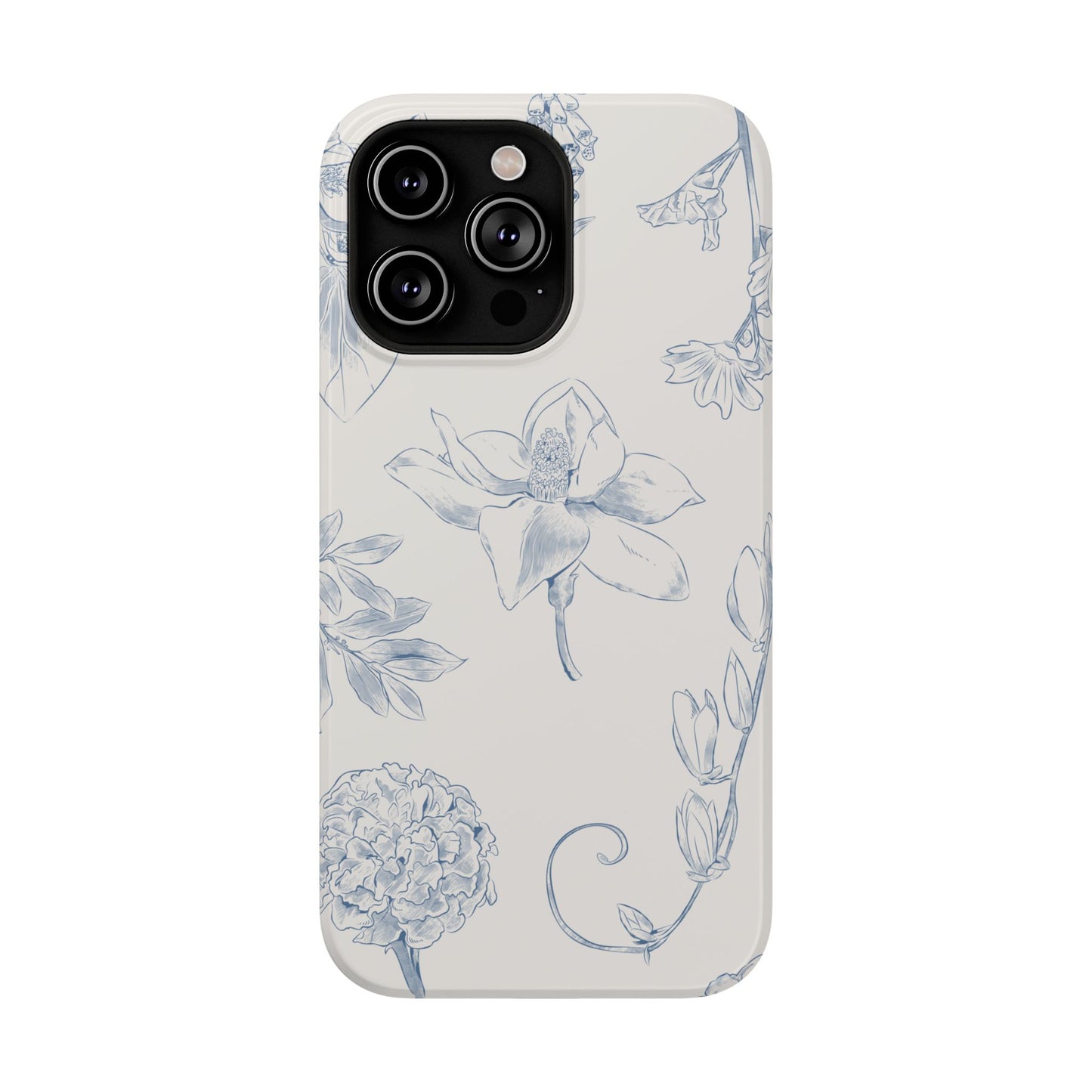 Vintage Blue Botanical Sketch Phone Case – MagSafe Compatible for iPhone & Samsung Galaxy