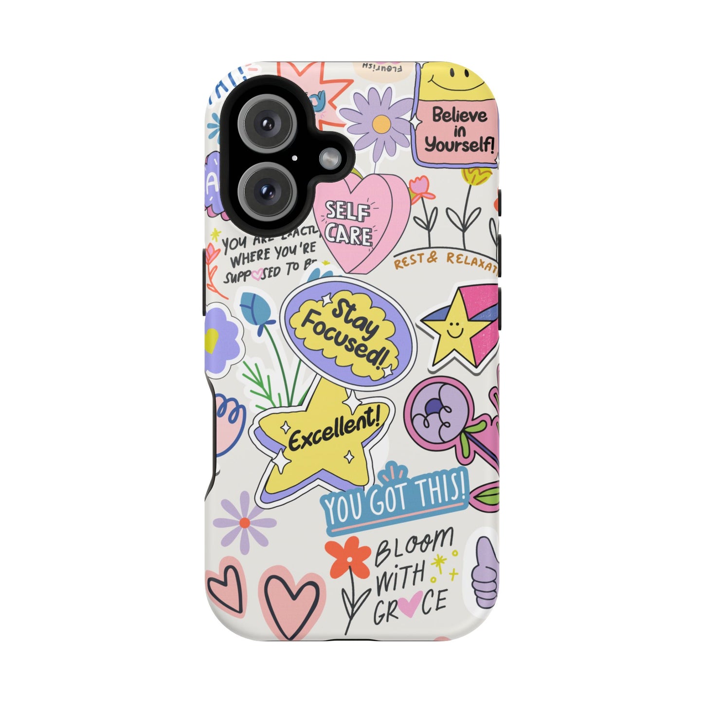 Motivational Doodle Collage Phone Case – MagSafe Compatible for iPhone & Samsung Galaxy